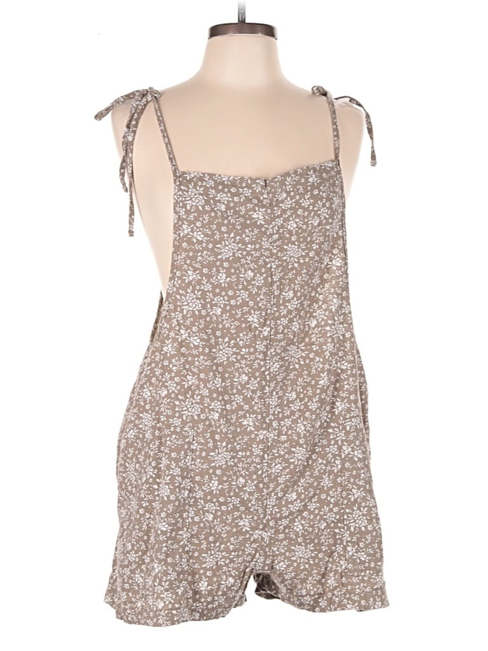 Vanilla Star 1x Linen Blend Taupe Brown and White Floral Romper w/pockets